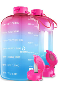Aquafit 1 Gallon Water Bottle With Times To Drink - 128 Oz Water Bottle With Straw - Motivational Water Bottle - Large Water Bottle - Sports Water Bottle With Time Marker - Gym Water Jug 1 Gallon