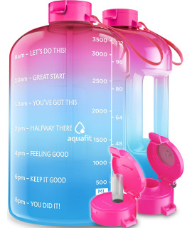 Aquafit 1 Gallon Water Bottle With Times To Drink - 128 Oz Water Bottle With Straw - Motivational Water Bottle - Large Water Bottle - Sports Water Bottle With Time Marker - Gym Water Jug 1 Gallon