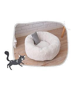 unbrand name Donut Hug Oval Comfortable Self-Heating Cat Bed to Improve Sleep Luxury Plush Pet Bed with Cat Pillow Small Dog Round (Small,White)