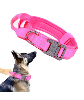 Tactical Dog Collar Military Dog Collar Adjustable Nylon Dog Collar Heavy Duty Metal Buckle With Handle For Dog Training ( Pink ,M )