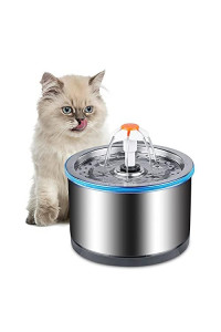 Fantasytorey Cat Water Fountain, 304 Stainless Steel, 84oz Round Dispenser with Four-Stage Filtration, LED Lights, USB Interface, Ultra-Quiet, Dishwasher Safe Design