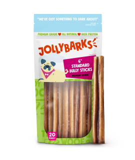 Jolly Barks 6 Inch Dog Bully Sticks for Medium Dogs Single Ingredient Dog Treat Pizzle Sticks for Dogs, Odorless Bully Sticks for Dogs, Bully Sticks for Small Dogs Dog Chew Sticks (6 Inch (20 Pack))