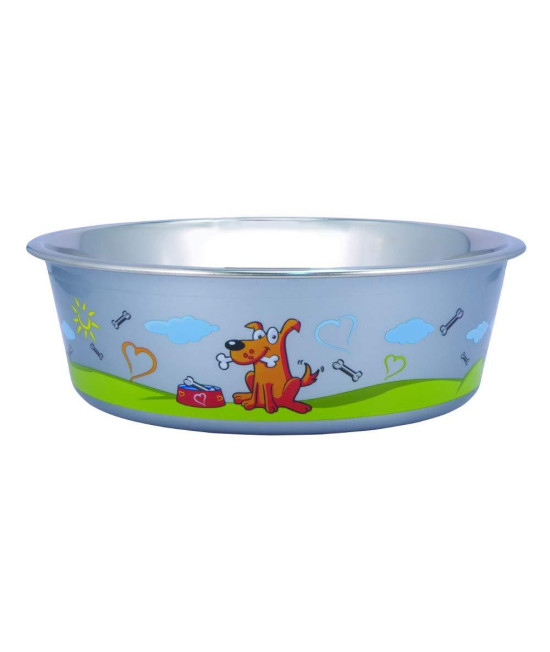 Benzara BNC-10007-4 Multi-Color Print Stainless Steel Dog Bowl by Bella N Chaser - Set of 4