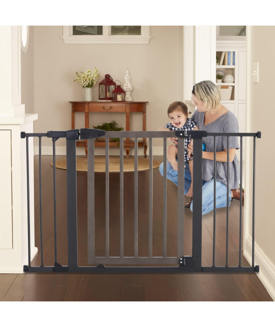 Toddleroo by North States 52 Wide Driftwood Extra Wide Auto Close Baby Gate: Self-Closing gate with Hold-Open Feature. Pressure Mount. Fits Openings 29.75to 52Wide (30 Tall, Graphite and Wood)