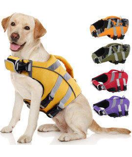 Dog Life Jacket With Reflective Stripes, Adjustable High Visibility Dog Life Vest Ripstop Dog Lifesaver Pet Life Preserver With High Flotation Swimsuit For Small Medium And Large Dogs