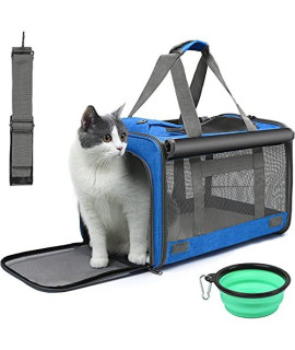 SKEY Cat Carrier, Pet Carrier Airline Approved Soft-Sided Dog Carriers with Blackout Curtains, Cat Travel Carrier with Collapsible Bowl for Large Medium Cats Small Dogs, Breathable & Escape Proof