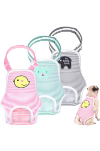 3 Pieces Dog Diaper Striped Sanitary Pantie With Adjustable Suspender Washable Reusable Puppy Sanitary Panties Cute Pet Underwear Diaper Jumpsuits For Female Dogs (Animal Pattern,L)