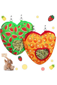 2 Pieces Guinea Pig Hay Feeder Bag Rabbit Hay Feeder Storage Small Animal Hay Feeder Bag Hanging Feeder Sack With 2 Holes For Rabbit Guinea Pig Chinchilla Hamsters Small Pets (Watermelon, Orange)