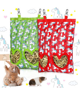 2 Pieces Guinea Pig Hay Feeder Bag Rabbit Hay Feeder Storage Small Animal Hay Feeder Bag Hanging Feeder Sack With 2 Holes For Rabbit Guinea Pig Chinchilla Hamsters Small Pets (Unicorn)