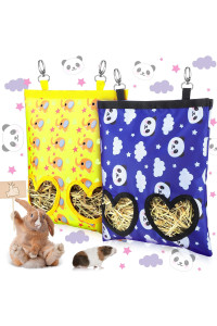 2 Pieces Guinea Pig Hay Feeder Bag Rabbit Hay Feeder Storage Small Animal Hay Feeder Bag Hanging Feeder Sack With 2 Holes For Rabbit Guinea Pig Chinchilla Hamsters Small Pets (Elephant, Bear)