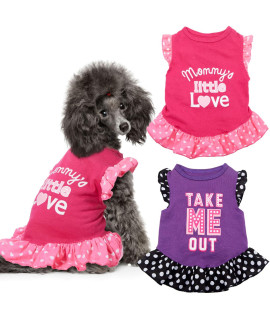 2 Pieces Dog Dresses For Small Dogs Cute Girl Female Dog Dress Mommy Puppy Shirt Skirt Doggie Dresses Pet Summer Clothes Apparel For Dogs And Cats (Love And Me,X-Small)