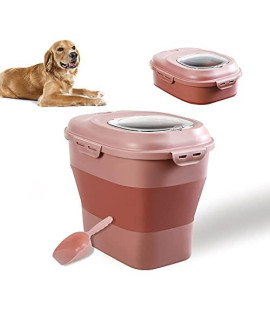 Large Sized Pet Food Storage Container with Lid, Foldable Snaps Closed Storage Bin with Food Scoop for Dog and Cat Food, 35LB Capacity Durable Airtight Rice Container Bucket with Wheels (Pink)