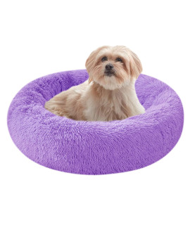 Dog Beds for Medium Dogs, Clearance Dog Bed, Puppy Bed, Calming Dog Bed, Pet Bed, Anti-Anxiety Donut Dog Cuddler Bed, Warming Cozy Soft Dog Round Bed (24 inch, Purple)