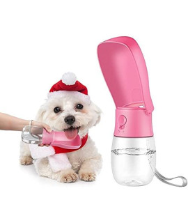 Dog Water Bottle Portable Pet Travel Bowl Foldable Dispenser For Walking Hiking, Puppy Accessories Dog Water Bottle With Activated Carbon Filter, Leak Proof, Food-Grade Materials(10 Oz,Pink)