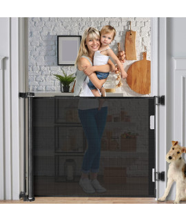 WOMHOM Retractable Baby Gates 35" Tall, Extends to 60" Wide, Retractable Gates for Stair Mesh Safety Doorway Pet gate Fabric Outdoor Indoor Baby Gate Mesh Baby Gate for Doorway (Black)