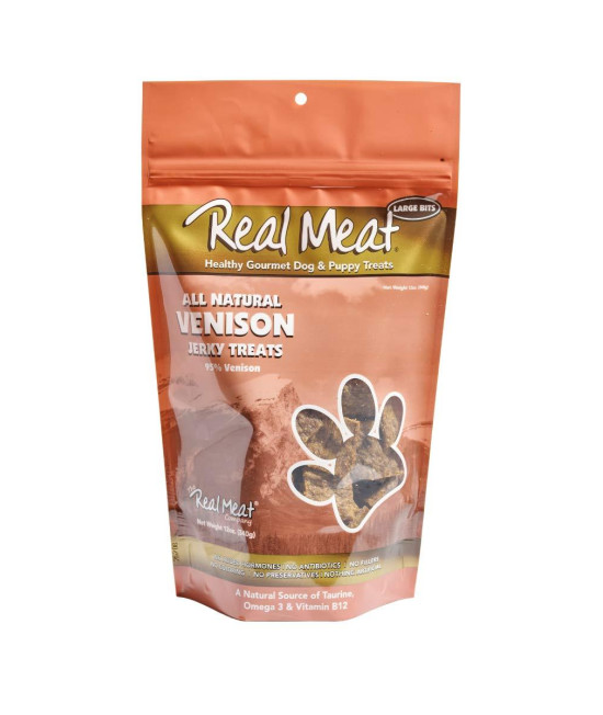 Real Meat Air-Dried Jerky Treats, Free-Range, All-Natural (Venison, 12oz)