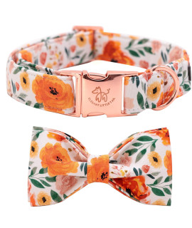 Elegant Little Tail Floral Dog Collar With Bow, Comfotable Dog Bowtie, Bowtie Dog Collar Adjustable Girl Dog Collars For Small Medium Large Dogs And Cats