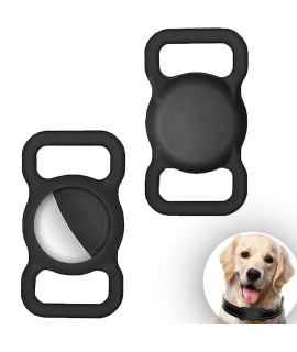 2-Pack Dog Collar Holder Compatible with AirTag, Soft Silicone Waterproof Case for Apple Air Tag Tracker Kids School Bag & Backpack & Dog Pet Collar Loop Holder (Black)