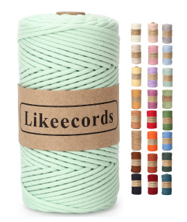 Likeecords Braided Macrame cotton cord 3mm x 109yards,Light green Macrame Rope, 100 Natural cotton Rope Macrame String,colorful cotton craft cord for Bag,Wall Hanging, Plant Hangers, crafts, Knitting