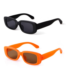 Ade Wu Rectangle Sunglasses For Women Men Retro 90S Sunglasses Trendy Black Tortoise Shell Glasses Y2K (Blackorange)