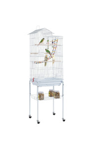 Yaheetech 624-Inch Roof Top Flight Bird Cage For Parakeets Cockatiels Conures Finches Lovebirds Canaries Budgies Small Parrots, Large Birdcage With Detachable Rolling Stand, White