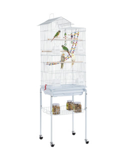 Yaheetech 624-Inch Roof Top Flight Bird Cage For Parakeets Cockatiels Conures Finches Lovebirds Canaries Budgies Small Parrots, Large Birdcage With Detachable Rolling Stand, White