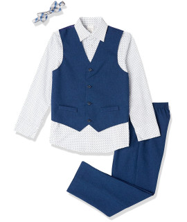 Van Heusen Boys 4-Piece Formal Suit Set, Vest, Pants, collared Dress Shirt, and Tie, Blue Jean, 6