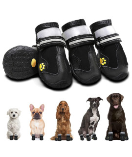 Dog Shoes For Small Dogs: Breathable Medium Dog Boots Paw Protector For Summer Hot Pavement Winter Snow, Outdoor Walking Dog Booties, Indoor Hardfloors Anti-Slip Sole Black 4Pcs-Size 5