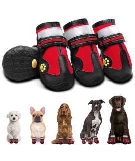 Dog Shoes For Small Dogs: Breathable Medium Dog Boots Paw Protector For Summer Hot Pavement Winter Snow, Outdoor Walking Dog Booties, Indoor Hardfloors Anti-Slip Sole Red 4Pcs-Size 5