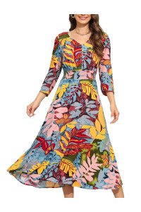MNollby Maxi Dress for Women 2023 34 Sleeve Beach Party Dress V Neck casual Loose Floral Print Long Dresses