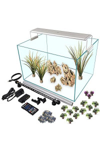 Serene 13 Gallon Aquarium Starter Kit with 24hr Programmable RGB+W Serene LED, Background Light, Decor (with 4 Piece Dragon Stone and Lush Aquascape)