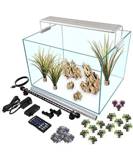 Serene 13 Gallon Aquarium Starter Kit with 24hr Programmable RGB+W Serene LED, Background Light, Decor (with 4 Piece Dragon Stone and Lush Aquascape)