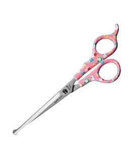 Kenchii Happy Kitty Ball Tip Shears Trimming Scissors for Cats | Pet Grooming Kitten Essentials | Stainless Steel Grooming Scissors for Cats | Safety Blunt Tip Scissors and Cat Grooming Tools | 6.5 In