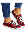 Canvas Shoes for Women,wlczzyn Women's Fashion Sneakers Plaid Lace Up Flat Shoes Comfy Casual Loafers Red