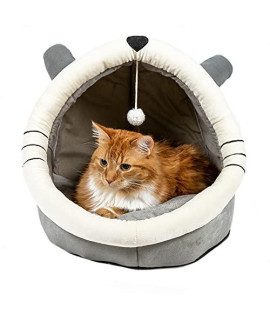 HeyPaws Cute Cartoon Cat Bed - Cartoon Dog House, Removable and Washable Cushion, Soft Pet Bed Mat, Semi Open Pet Cave (Gray Kitty-Large)
