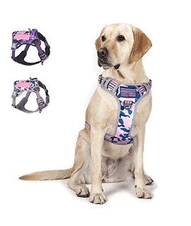 Bumbin Tactical Dog Harness For Large Dogs No Pull, Famous Tik Tok No Pull Dog Harness, Fit Smart Reflective Pet Walking Harness For Training, Adjustable Dog Vest Harness With Handle Pink Xl