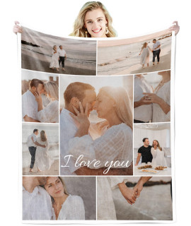 Youltar custom Blanket with Text Picture collage customized Throw Blankets, Birthday Anniversary Wedding Personalized Halloween christmas couples gifts for Boyfriend girlfriend Photo9 50A60
