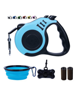Retractable Dog Leash for X-Small/Small/Medium, 10ft (for Dogs Up to 22lbs), with 1 Free Portable Silicone Dog Bowl + 1 Waste Bag Dispenser + 3 Waste Bag