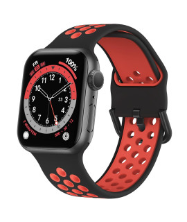Marlova Compatible With Apple Watch Bands 49Mm 45Mm 44Mm 42Mm, Soft Silicone Breathable Air Hole Sport Wristbands With Classic Clasp For Iwatch Series Ultrase87654321, Blackred