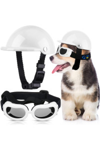Small Dog Helmet Goggles Uv Protection Doggy Sunglasses Pet Dog Glasses Motorcycle Hard Safety Hat With Adjustable Belt Windproof Snowproof Eye Head Protection For Puppy Riding, S Size,S Size (White)