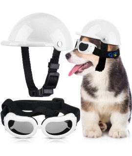 Small Dog Helmet Goggles Uv Protection Doggy Sunglasses Pet Dog Glasses Motorcycle Hard Safety Hat With Adjustable Belt Windproof Snowproof Eye Head Protection For Puppy Riding, S Size,S Size (White)