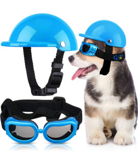 Small Dog Helmet Goggles Uv Protection Doggy Sunglasses Pet Dog Glasses Motorcycle Hard Safety Hat With Adjustable Belt Windproof Snowproof Eye Head Protection For Puppy Riding, S Size,S Size (Blue)