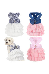 3 Pieces Dog Tutu Dresses Puppy Bow Knot Dress Pet Princess Dresses Striped Mesh Puppy Dog Dresses For Small Medium Cat Puppy Doggie Thanksgiving Christmas Clothes (Xx-Large)