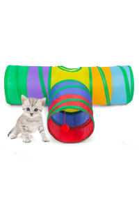 Alicedreamsky Cat Tunnel, Collapsible Tube With 1 Play Ball Kitty Toys, 3 Ways Cat Tunnels For Indoor Cats, Puppy, Kitty, Kitten, Rabbit (Rainbow)
