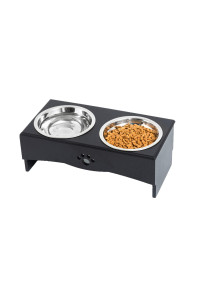 Raised Dog Bowls Stand for Small to Medium Dogs, Bamboo Elevated Dog Food and Water Bowls Feeder Holder (5" Tall, Black)