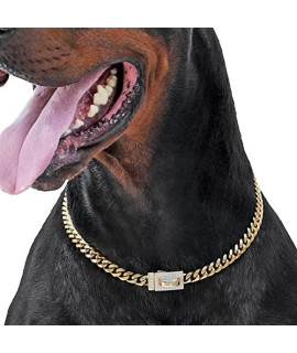 Diamond Dog Gold Chain Collar - 10mm Shiny Luxury Dog Necklace - Fancy Gold Dog Chain with Sparkly Crystal Bling, Strong Links & Durable Clasp - Doggy Fashion Accessories