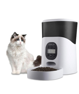 Automatic Cat Feeders, 5L Dog Food Dispenser Automatic with Buckle Lock Lid, Food Shortage Alarms and Portion Control 1-6 Meals Per Day, Dual Power Supply Timed Cat Feeder and Voice Recorder?Black
