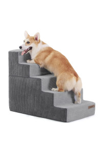 Lesure Dog Stairs for Small Dogs - Pet Stairs for High Beds and Couch, Folding Pet Steps with CertiPUR-US Certified Foam for Cat and Doggy, Non-Slip Bottom Dog Steps, Grey, 5 Steps