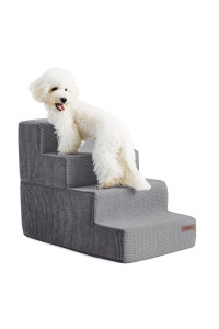 Lesure Dog Stairs for Small Dogs - Pet Stairs for Beds and Couch, Folding Pet Steps with CertiPUR-US Certified Foam for Cat and Doggy, Non-Slip Bottom Dog Steps, Grey, 4 Steps