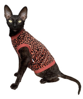 Kotomoda Hairless Cat's Cotton Stretch T-Shirt Leopard Organic Velour for Sphynx Cat (XS)